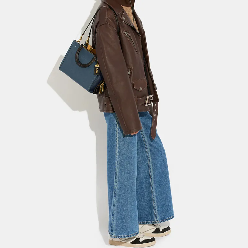 COACH Rogue Recycled Leather Tote Bag Shopping Bag Shoulder Bag Crossbody Bag Handbag Medium Size Women's Navy-7