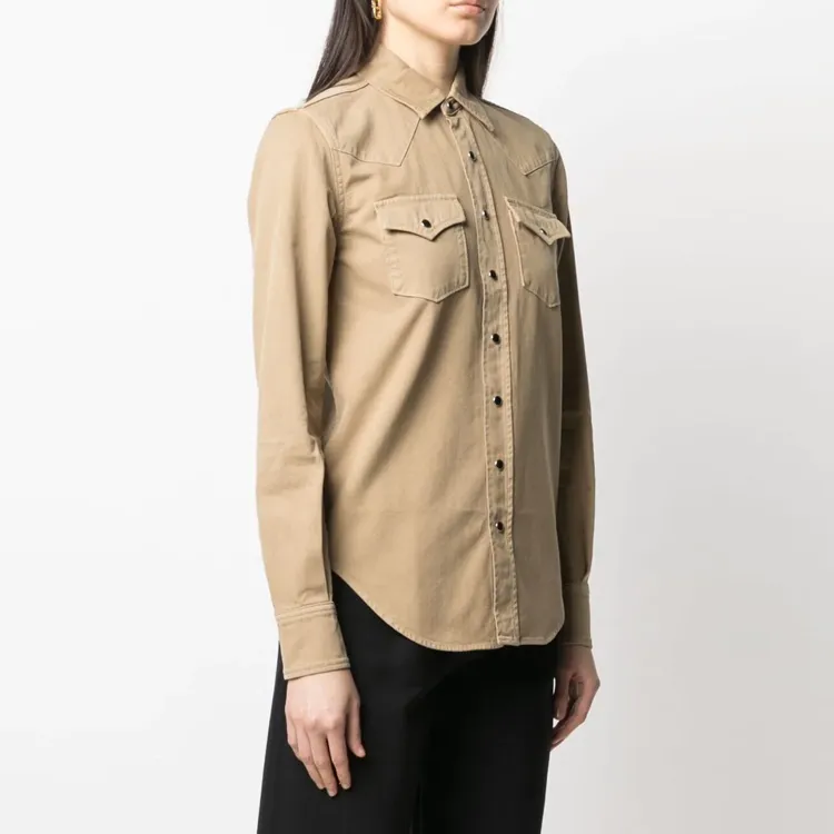 SAINT LAURENT Shirts Women's Khaki-4