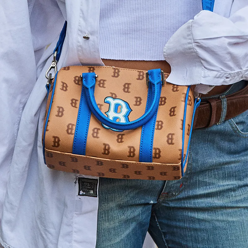 MLB Artificial Leather Pillow Bag Boston Bag Handbag Shoulder Bag Small Size Unisex Blue Brown Multicolor-6