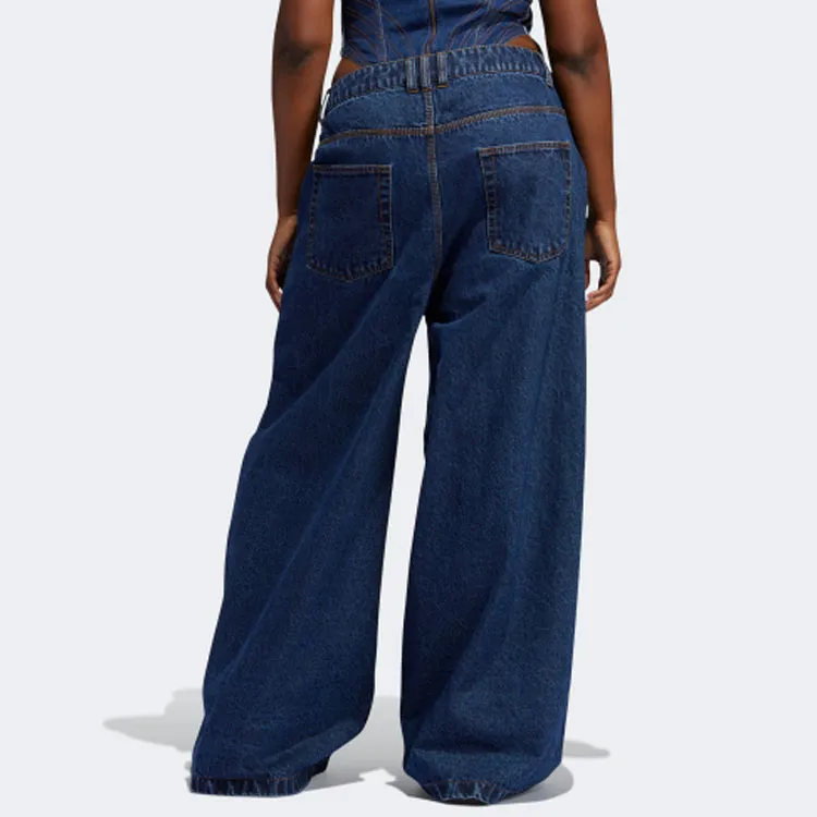 Adidas Ivy Park Women's Denim Wide Leg Snap Pants Dark Denim-4