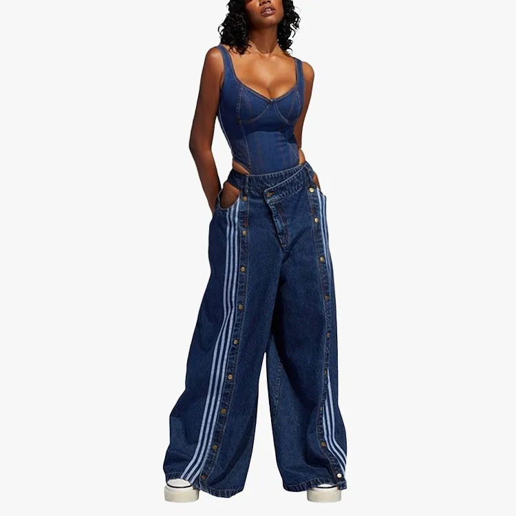 Adidas Ivy Park Women's Denim Wide Leg Snap Pants Dark Denim-5