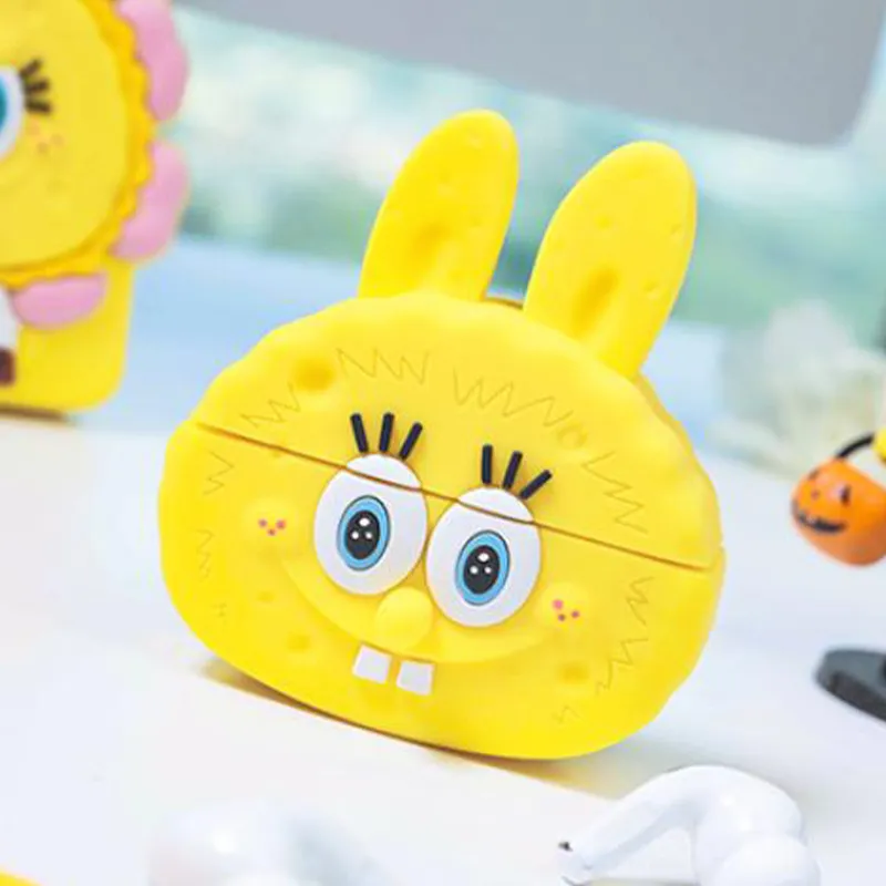 POP MART Compatible With Apple AirPods Pro Silicone Labubu SpongeBob Headphone Set Merch Creative Phone Cases-3
