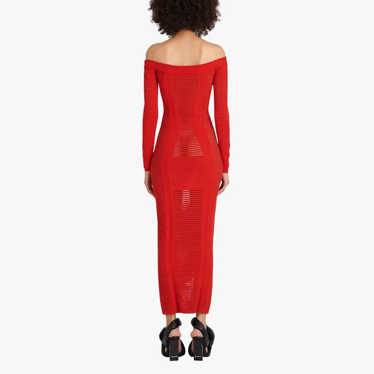 BALMAIN Long-Sleeved Dresses Women's Red-2