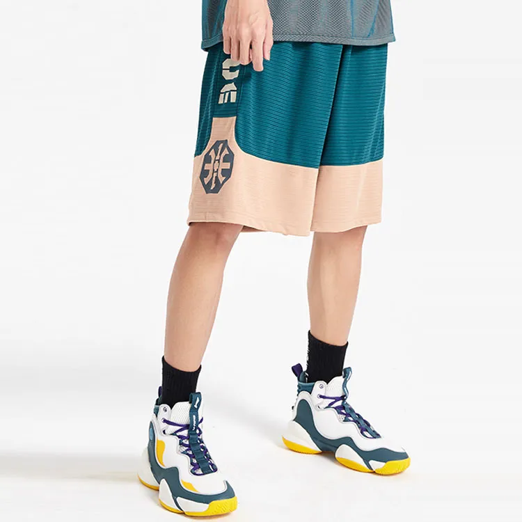 LiNing Sports Basketball Collection Casual Shorts Men's Ocean Blue Light Gray Brown-4