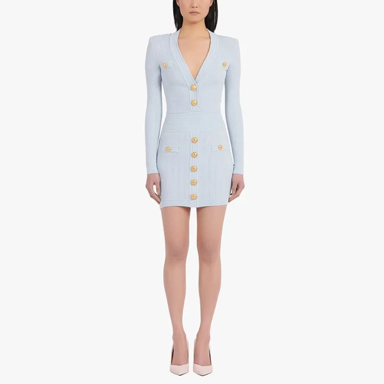 BALMAIN Long-Sleeved Dresses Women's Light Blue-2