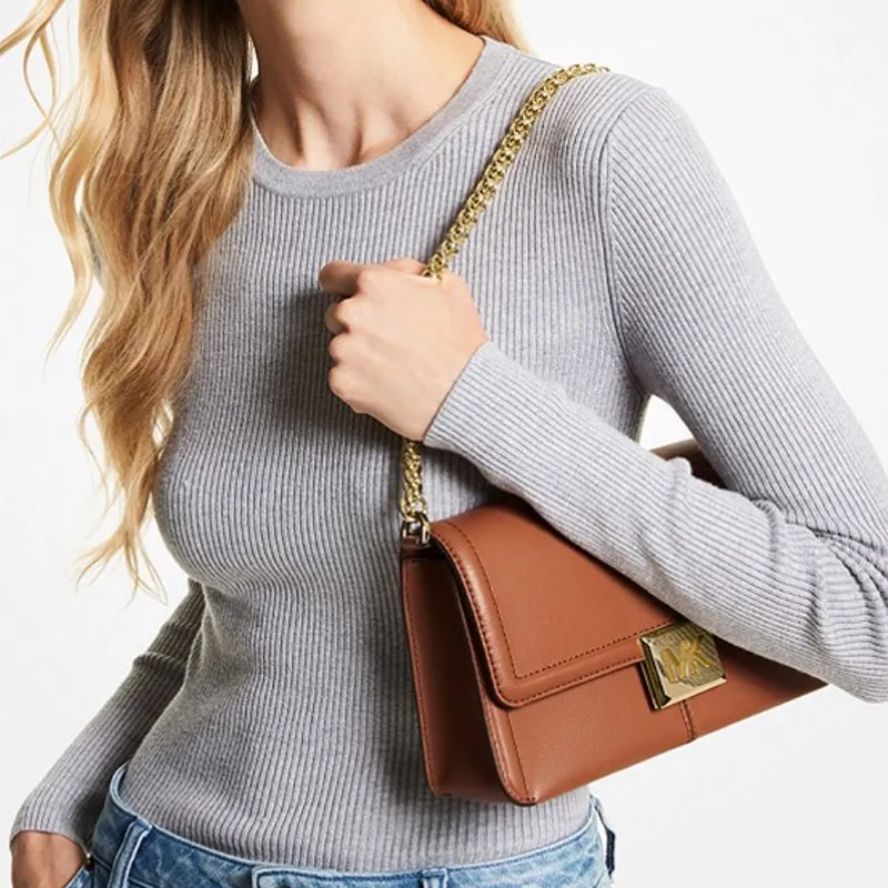 MICHAEL KORS Sonia Leather Shoulder Bag, Crossbody Bag Medium Size Women's Brown-4