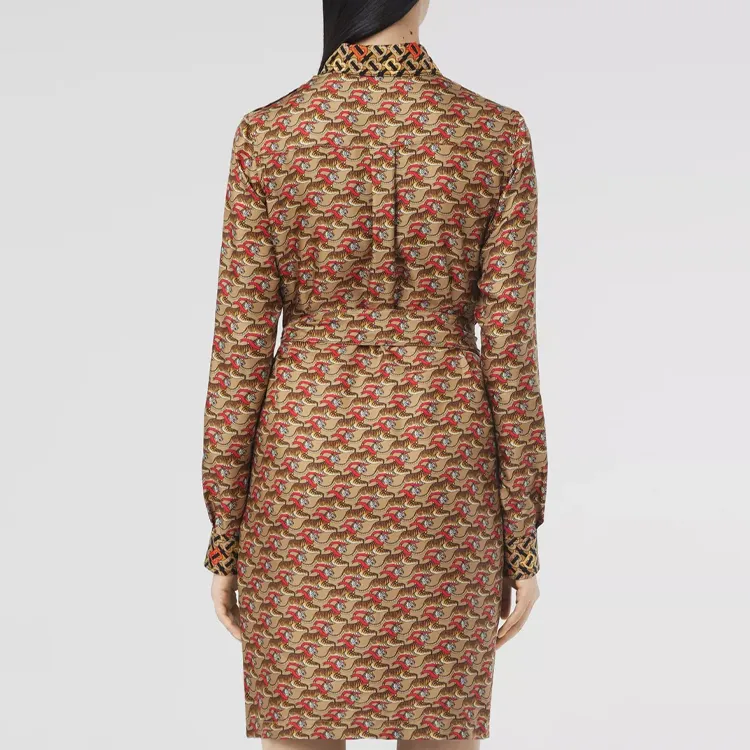 Burberry Long Sleeved Dresses Women's Honeys Beige-3