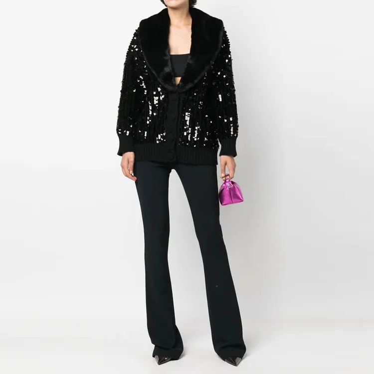 Blumarine Sequin embellished Faux fur Trim Cardigan-1