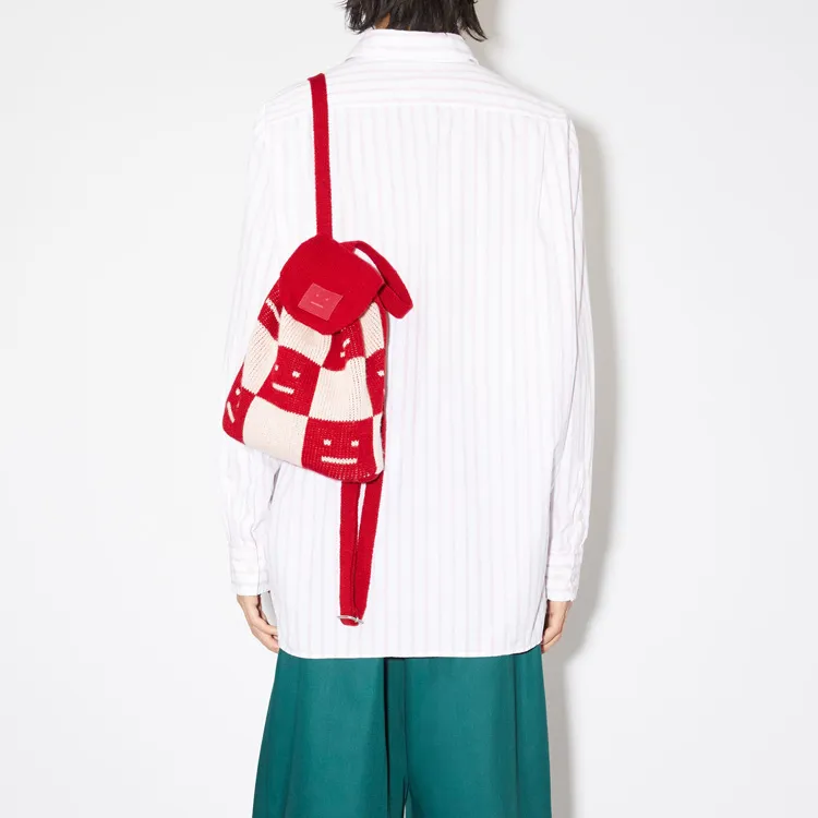 Acne Studios Wool Backpack Unisex Red And White Plaid-4