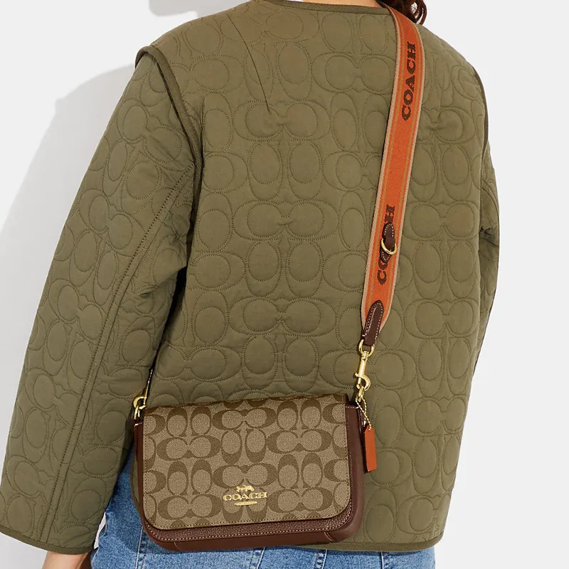 COACH Canvas With Leather Envelope Bag, Shoulder Bag, Crossbody Bag Trumpets Women's Brown-3