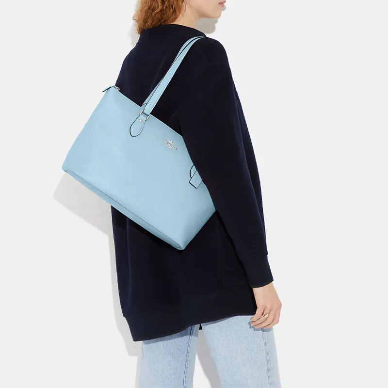 COACH Gallery Cross-Stitch Leather Tote Bag Shopping Bag Shoulder Bag Handbag Large Size Women's Light Blue-4