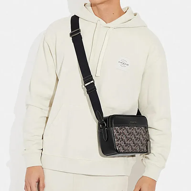 COACH Graham PVC Cow Leather Patchwork Camera Bag Shoulder Bag Crossbody Bag Medium Size Unisex Gray & Black-6