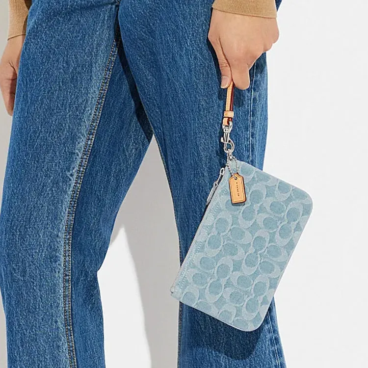 COACH Tech Wallet Fabric Wrist Bag Clutch Trumpets Women's Blue-4