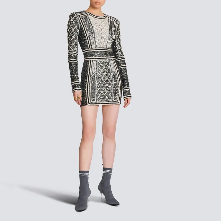 BALMAIN Long Sleeved Dresses Women's Gray-3