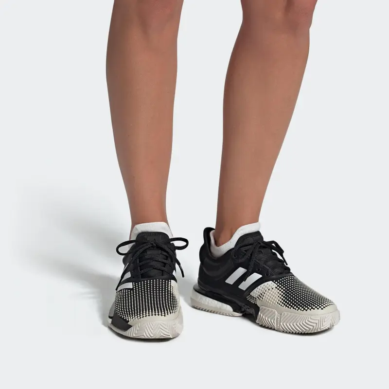 Adidas Solecourt Clay Wear Resistant Coverage Low Top Tennis Shoes Women's Charcoal Black-5