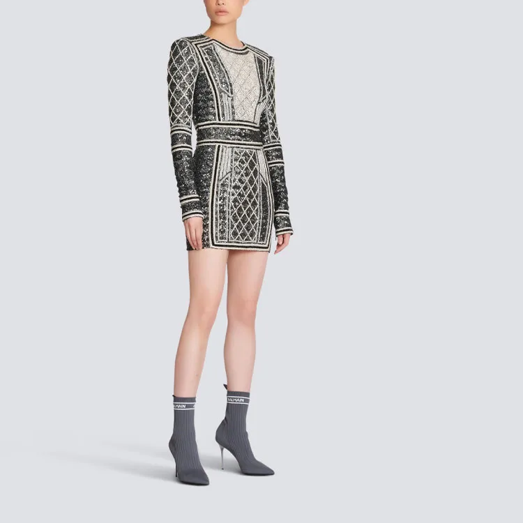 BALMAIN Long Sleeved Dresses Women's Gray-4