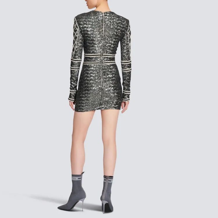 BALMAIN Long Sleeved Dresses Women's Gray-2