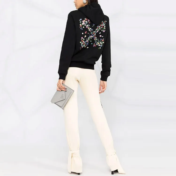 OFF WHITE Embroidered Floral Arrow Hoodie Black-4