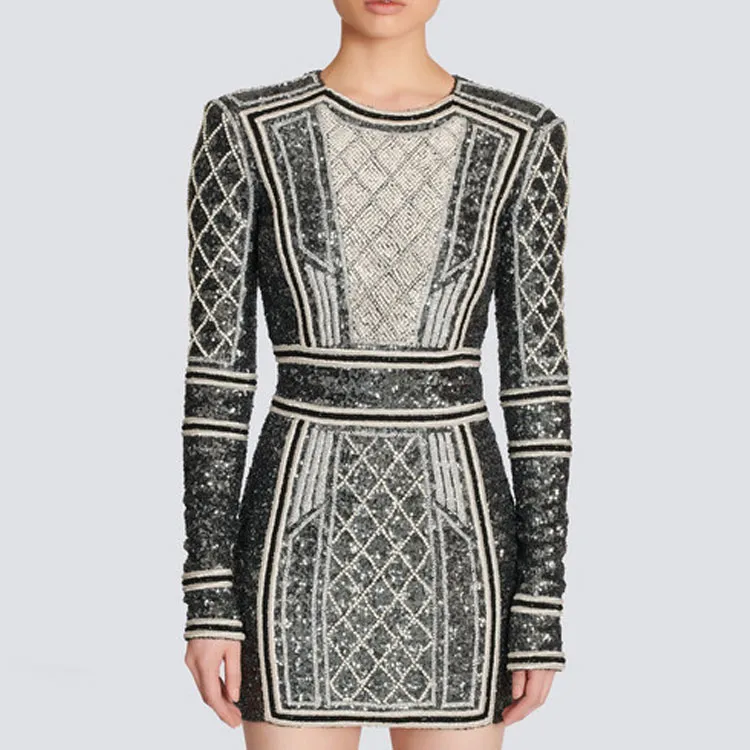 BALMAIN Long Sleeved Dresses Women's Gray-1