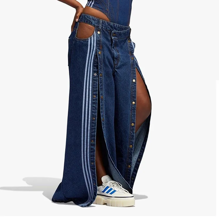 Adidas Ivy Park Women's Denim Wide Leg Snap Pants Dark Denim-3