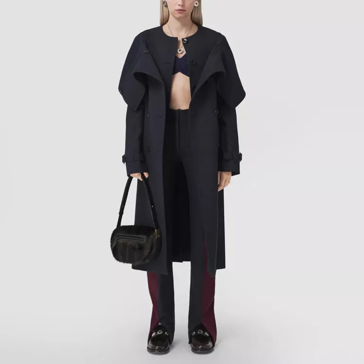Burberry Trench Coats Women's Marine Blue-1