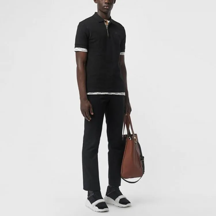 Burberry SS21 Classic Trim Short Sleeve Polo Shirt Black-2