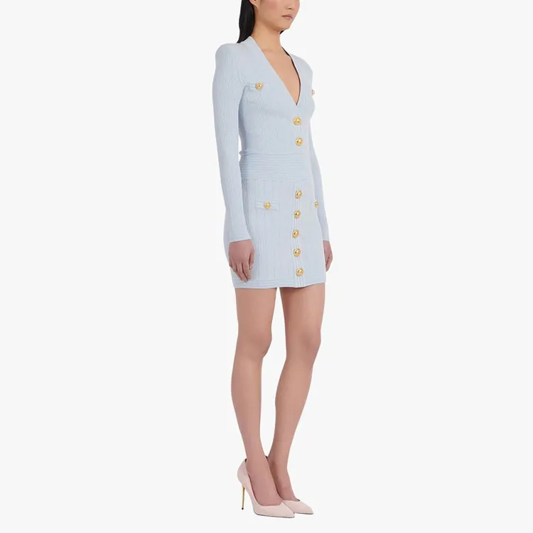 BALMAIN Long-Sleeved Dresses Women's Light Blue-3