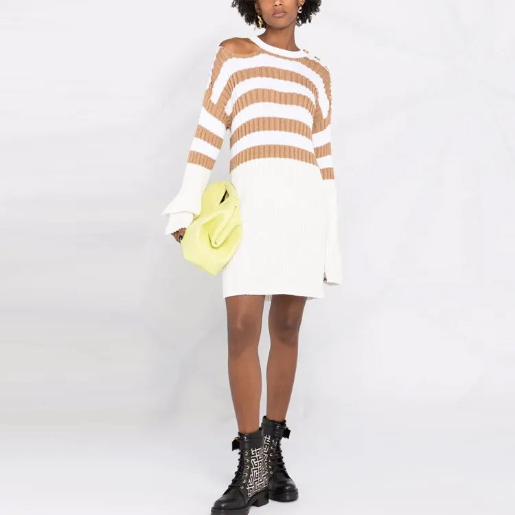 BALMAIN Striped knit Sweater Dress-1