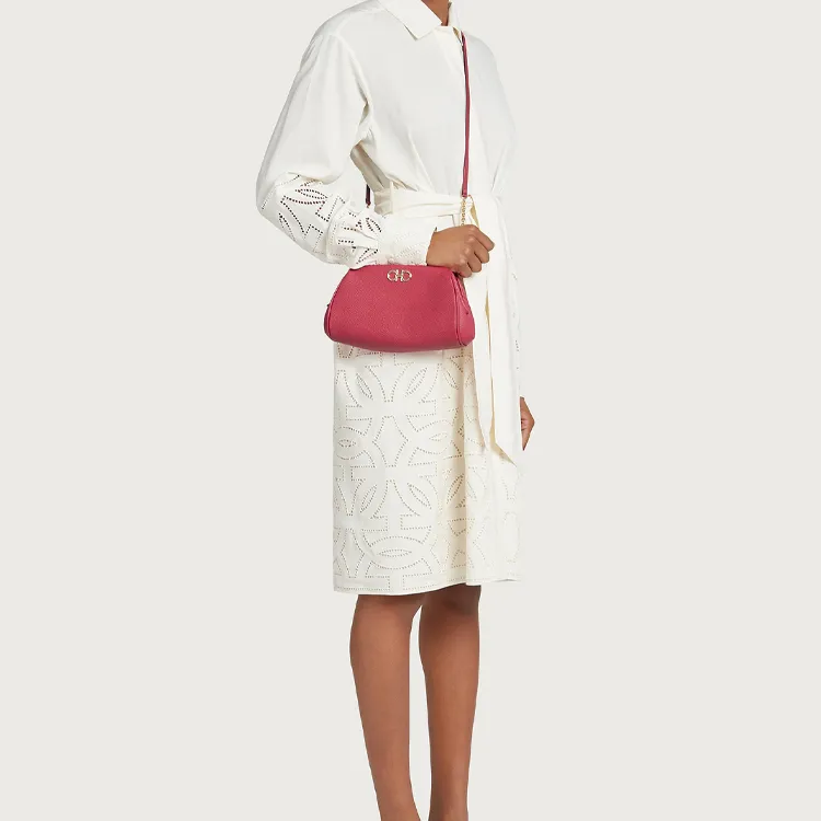 FERRAGAMO GANCINI Cow Leather Eveningwear One Shoulder Crossbody Clutch Mini Women's Red-5