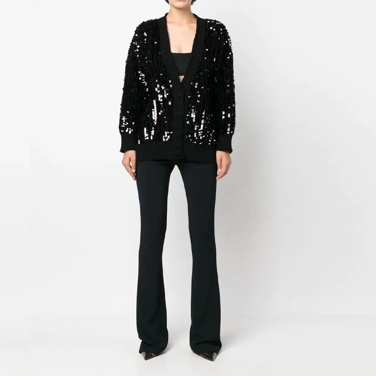 Blumarine Sequin embellished Faux fur Trim Cardigan-2