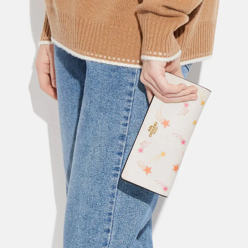COACH Slim Wallet Coated Canvas With Smooth Leather Card Holder Wallet Women's Chalk White-5