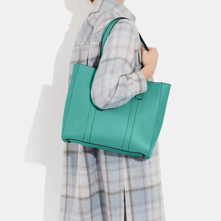 COACH Hudson Pebbled Leather Tote Bag Shopping Bag Handbag Large Size Women's Turquoise-3