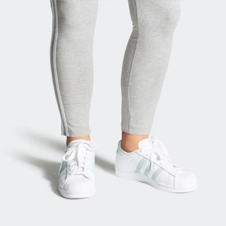 Adidas Superstar 'White/Ash Green/Silver Metallic' Sneakers Women's-6