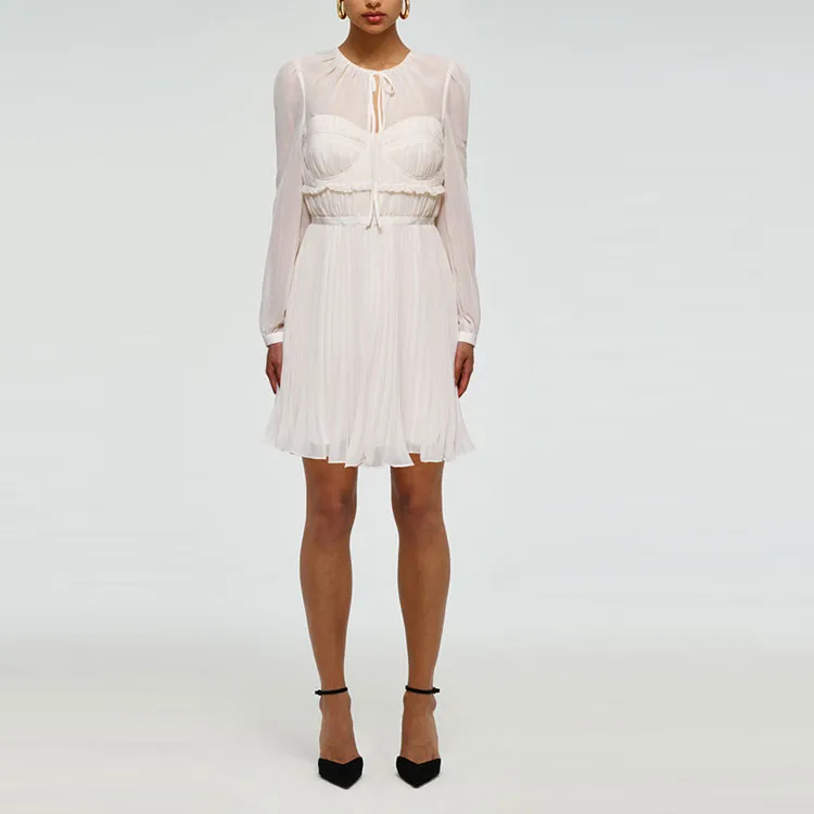 Self portrait Long Sleeved Dress Women's Ivory White-3