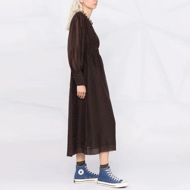 GANNI Long-Sleeved Dresses Women's Brown-3
