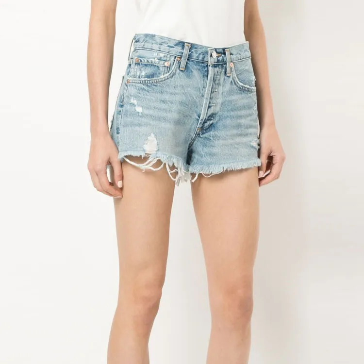 AGOLDE Distressed Buttoned Denim Shorts-2