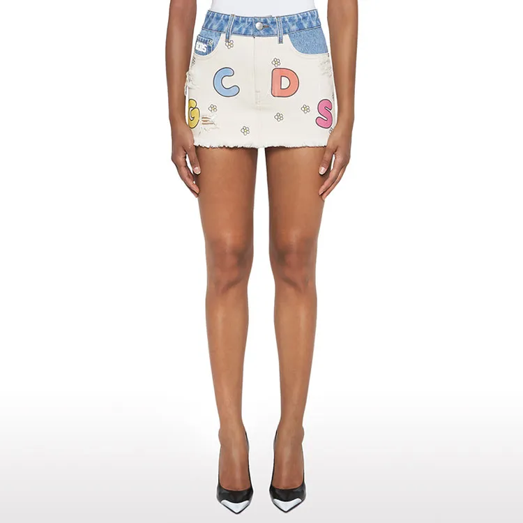 GCDS Denim Short Skirts Women's White-2