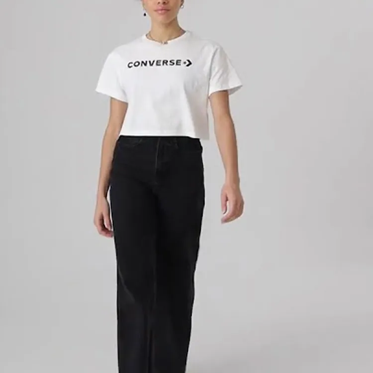 Converse Puff Wordmark Crop Tops Women's White-4