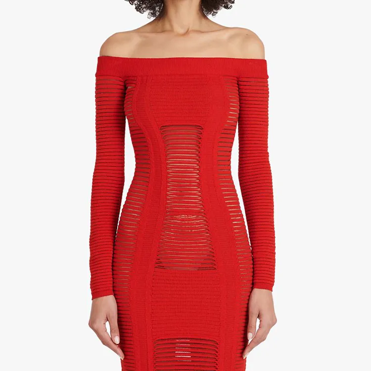 BALMAIN Long-Sleeved Dresses Women's Red-5