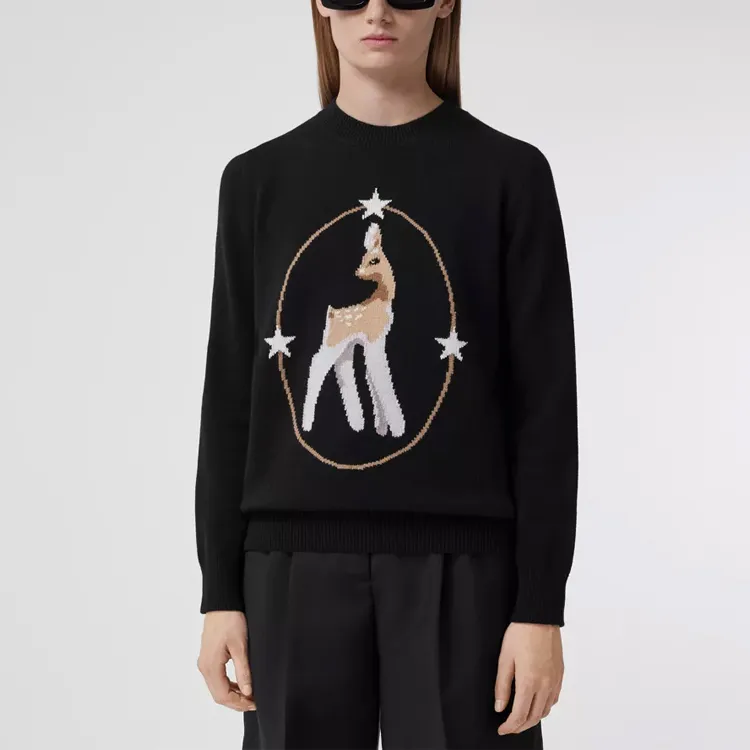Burberry Wool Blend Deer Motif Sweater Black-3