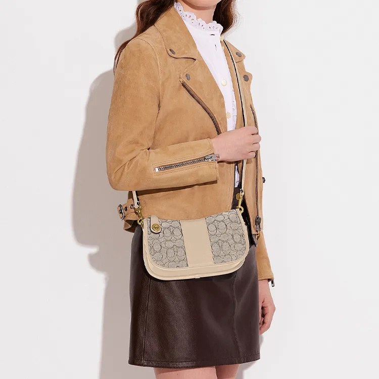 COACH Swinger Coated Canvas With Leather Shoulder Bag, Crossbody Bag, Handbag Women's Ivory White-4