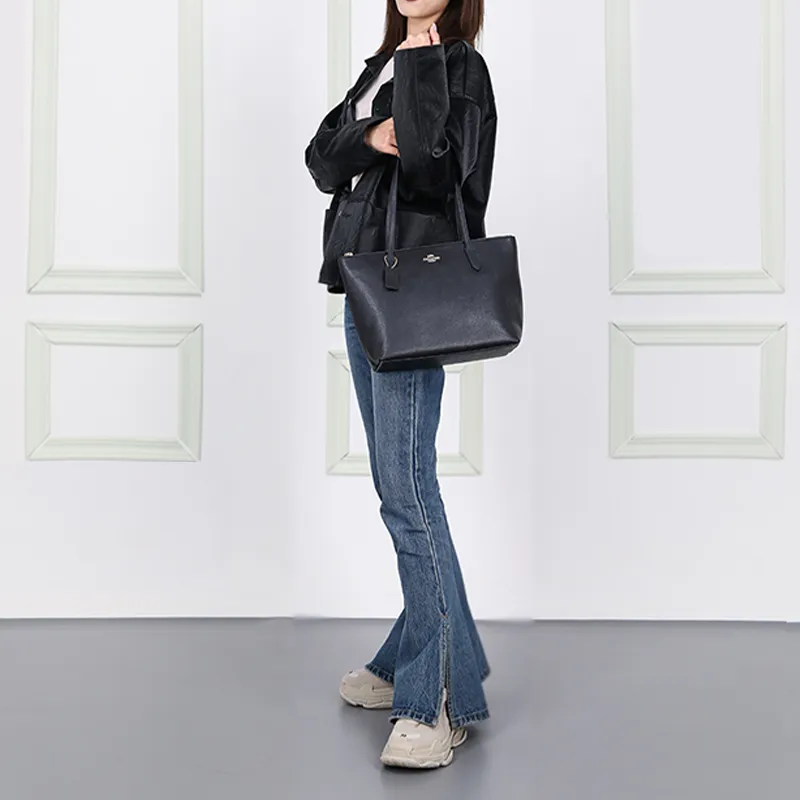 COACH Zip Top Tote Leather Tote Bag, Shopping Bag, Handbag, Shoulder Bag Regular Women's Pure Black-6