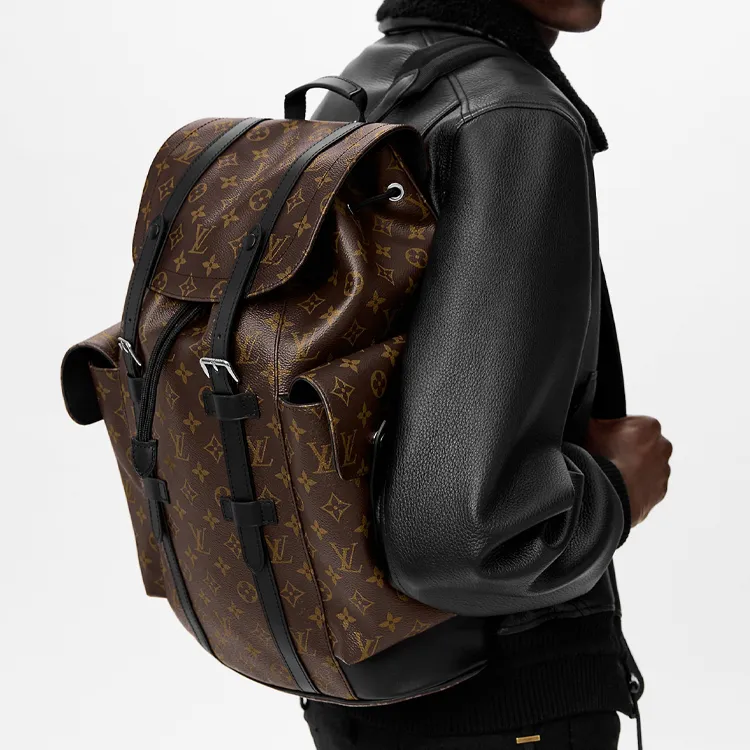 LOUIS VUITTON CHRISTOPHER Canvas With Leather Backpack Medium Size Men's Brown-6
