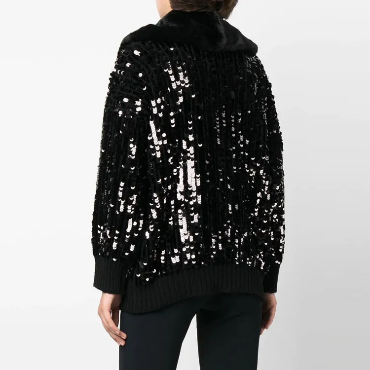 Blumarine Sequin embellished Faux fur Trim Cardigan-3