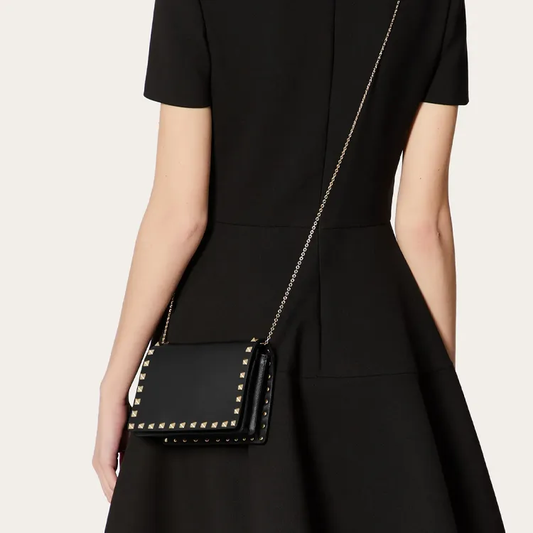 Valentino ROMAN STUD Calfskin One Shoulder Handbag Women's Black-4