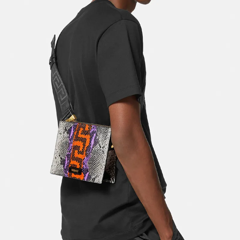 VERSACE Cow Leather One Shoulder Crossbody Fanny Pack Mini Men's Purple Orange Multicolor-3