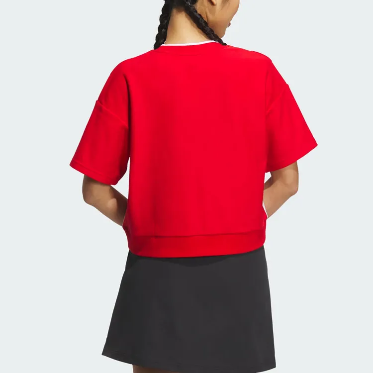 Adidas Drop Shoulder Sleeve T Shirt Women's Light Scarlet-2