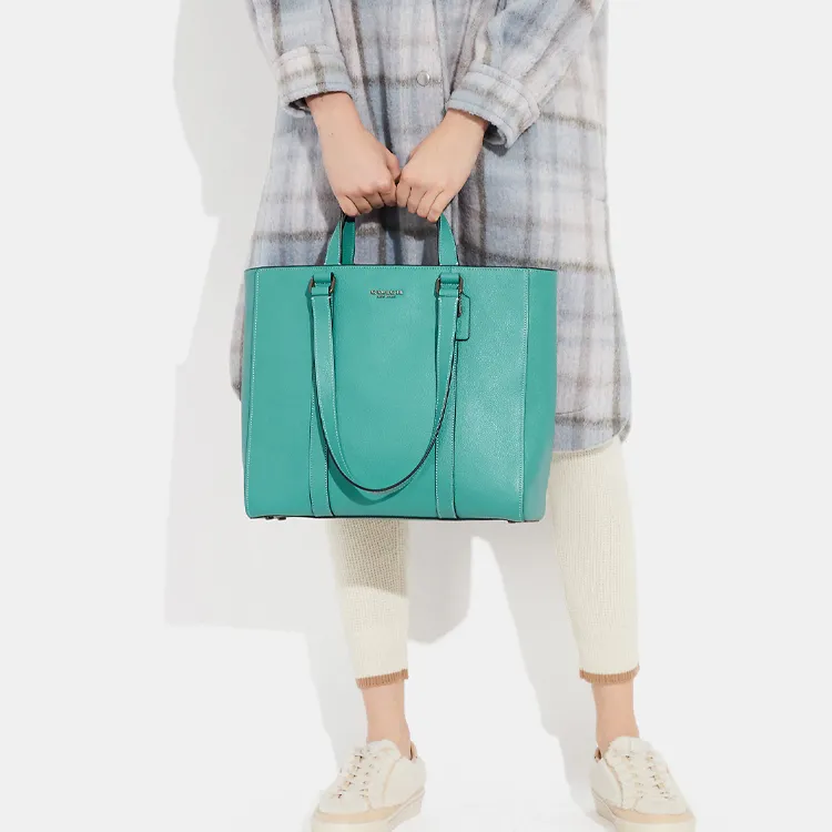 COACH Hudson Pebbled Leather Tote Bag Shopping Bag Handbag Large Size Women's Turquoise-4