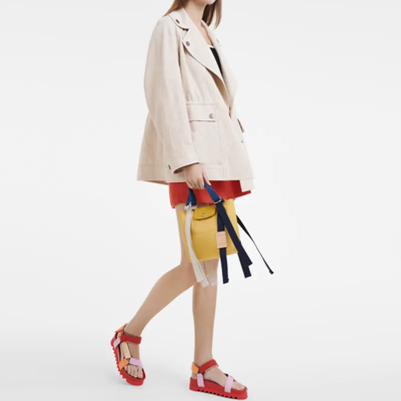 LONGCHAMP Le Pliage Re play Canvas With Leather Trim Canvas Shoulder Bag, Handbag Trumpets Women's Grain Yellow-4