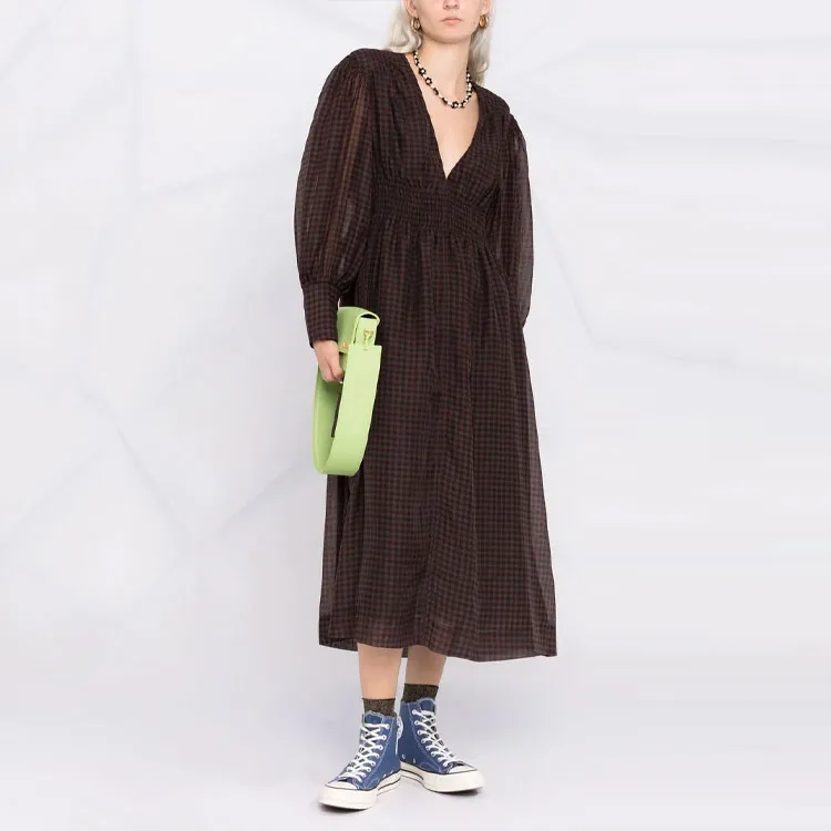 GANNI Long-Sleeved Dresses Women's Brown-1